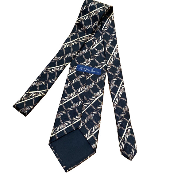 Vintage GEOFFREY BEENE Silk Tie Designer Mens Necktie Classic Black Tan 1980’s - Picture 3 of 7